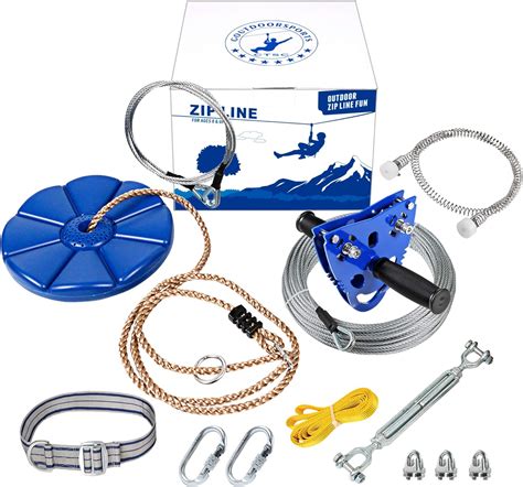 Zip Line Kit Come with Easy-to-Install Trolley and Safety Belt Up to 250lb Blue CTSC Upgraded ...