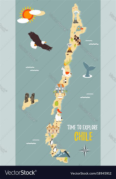 Map of chile with destinations animals landmarks Vector Image