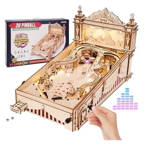 ROKR MINIATURE PINBALL Machine-3D Wooden Puzzles for Adults-DIY Wood ...