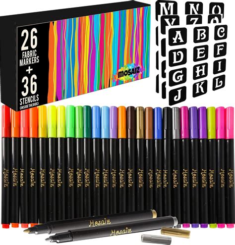 Amazon.com: Mosaiz Fabric Markers Set of 26 colors, Fabric Pens ...