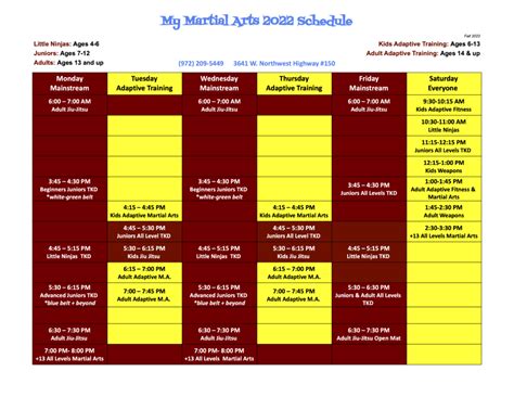 Schedule - My Martial Arts