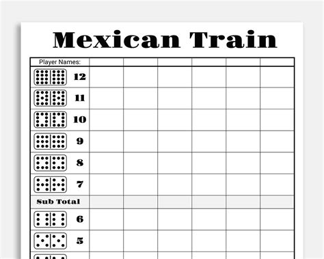 Mexican Train Score Card. Dominos Score Sheet. Mexican Train Score Sheet. Domino Game. Dominos ...