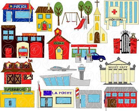 My Community Buildings in FRENCH Clipart: 300 dpi by poppydreamz