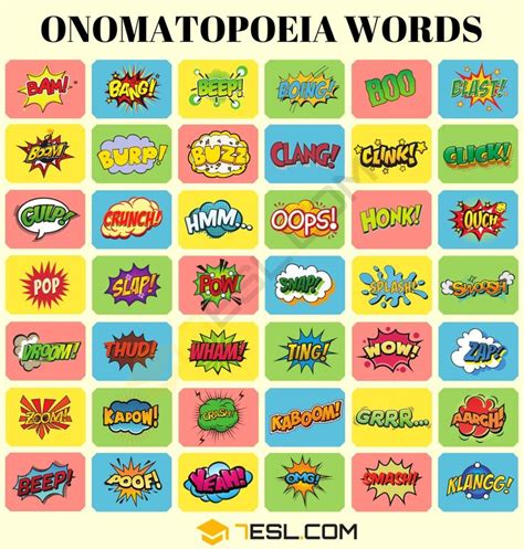 an image of comic book cover with the words onomatopia words in different colors