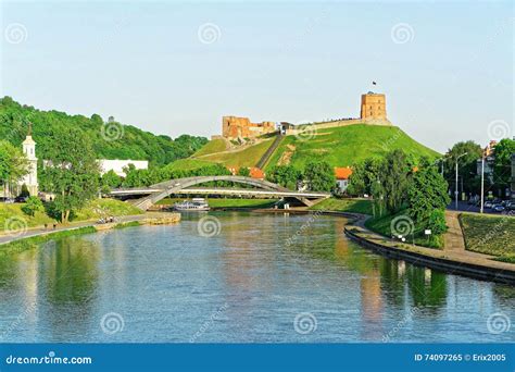 Upper Castle and Neris River at the Mindaugas Bridge Stock Image - Image of lithuania, castle ...