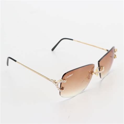 14K Gold and Diamond Cartier CT0029RS Rimless Sunglasses with Case | EBTH