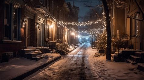 Premium AI Image | A snowy street in montreal with a snowy street and ...