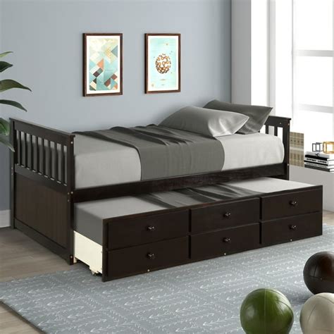 Captain's Bed Twin Daybed with Trundle Bed and Storage Drawers, Espresso - Walmart.com - Walmart.com