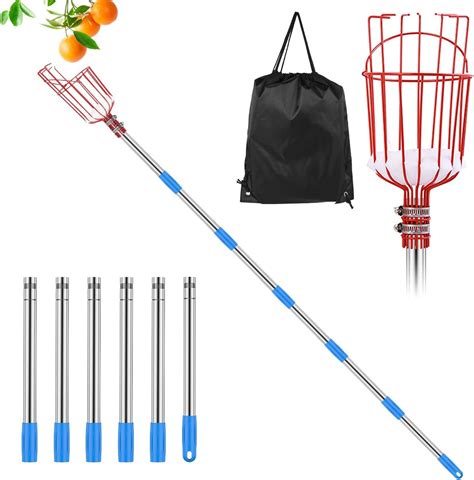 Fruit Picker with Telescopic Handle, Stainless Steel Fruit Picking Basket with Protecting Foam ...