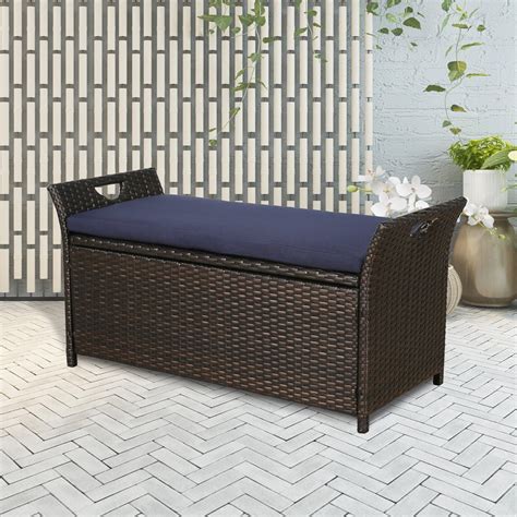 Ulax Furniture Patio Wicker Storage Box, Outdoor Rattan Storage Bench ...