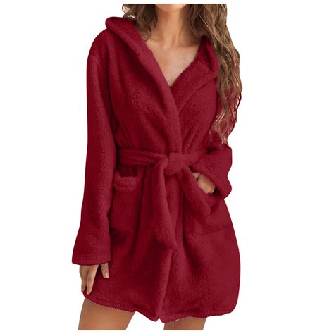 Dihao Robes for Women Winter Thicken Lace up Pajamas with Pockets Women Soft Solid Color Long ...