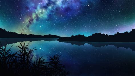 starry, stars, night, sky, milky way, anime, scenery, art, 4k, HD ...