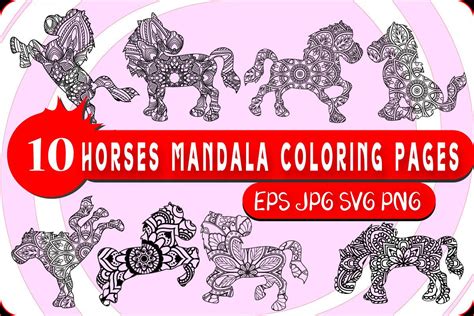 Horse Mandala Coloring Pages Graphic by Sadit Wiz440 · Creative Fabrica