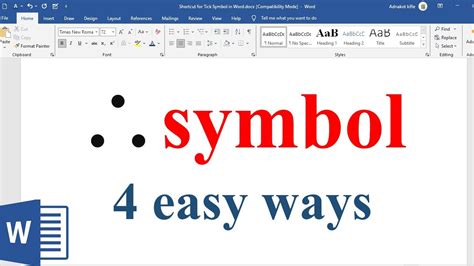 How to insert therefore symbol in Word | Therefore symbol in Word using 4 different methods ...