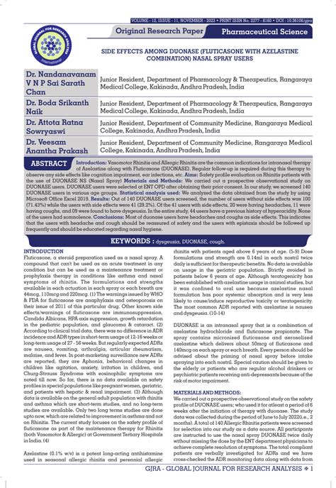 (PDF) SIDE EFFECTS AMONG DUONASE (FLUTICASONE WITH AZELASTINE ...