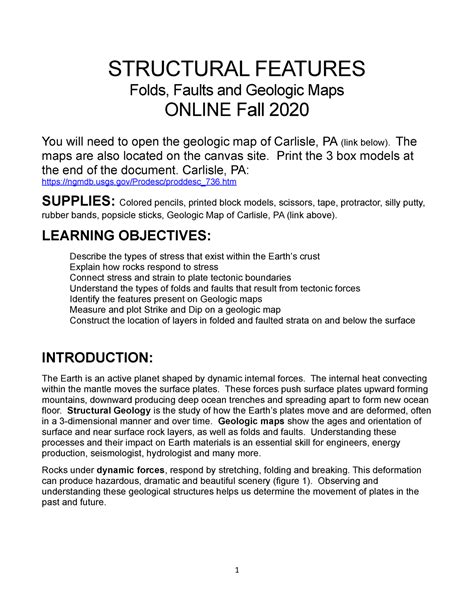 Lab 8 - Crustal Deformation - STRUCTURAL FEATURES Folds, Faults and ...