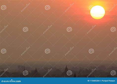 Morning Sunrise at Bagan City, Thousands of Pagodas. Stock Photo ...