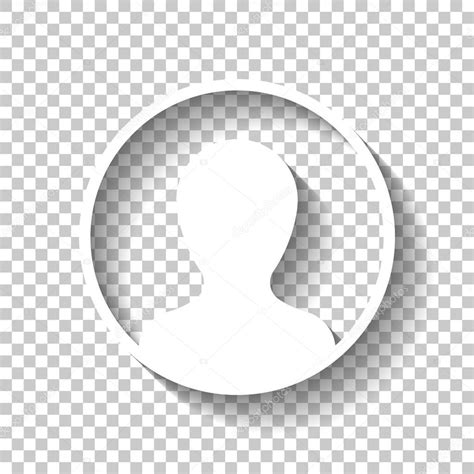 Perfil, persona en círculo. Icono blanco con sombra sobre fondo transparente 2023