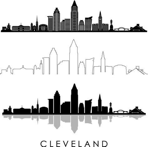 CLEVELAND SKYLINE Outline Silhouette Vector svg eps jpg png | Etsy ...