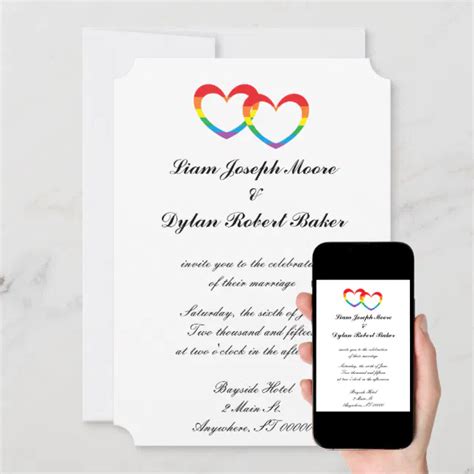 "Rainbow Double Hearts" Wedding Invitations | Zazzle