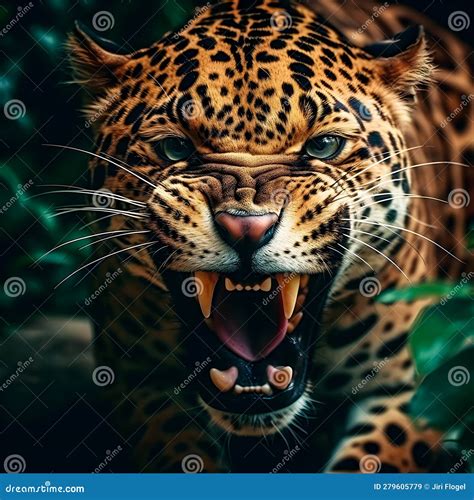 Angry Jaguar in Forest - Front View - AI Generated Stock Illustration - Illustration of ...