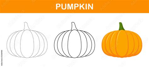 Pumpkin tracing and coloring worksheet for kids Stock Vector | Adobe Stock