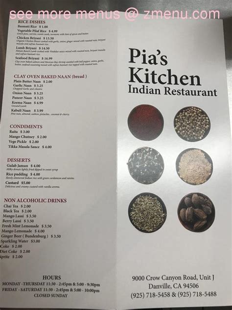 Online Menu of Pias Kitchen Indian Cuisine Restaurant, Danville, California, 94526 - Zmenu