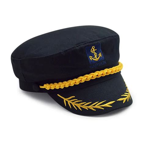 HEALMEYOU Fashion Vintage Adult Black Unisex Sailor Captain Boating Costume Hat Cap Navy Marine ...