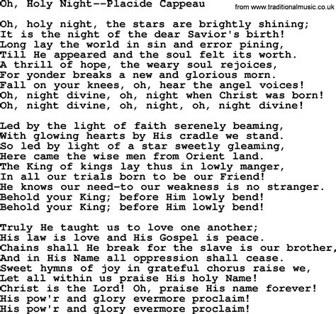 Hymns about Angels, Song: Oh, Holy Night--placide Cappeau - complete lyrics, and PDF