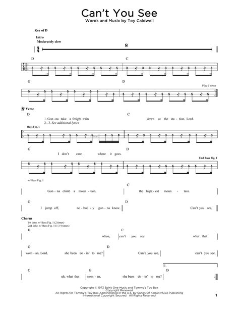 Can't You See by Marshall Tucker Band Sheet Music for Easy Bass Tab at Sheet Music Direct