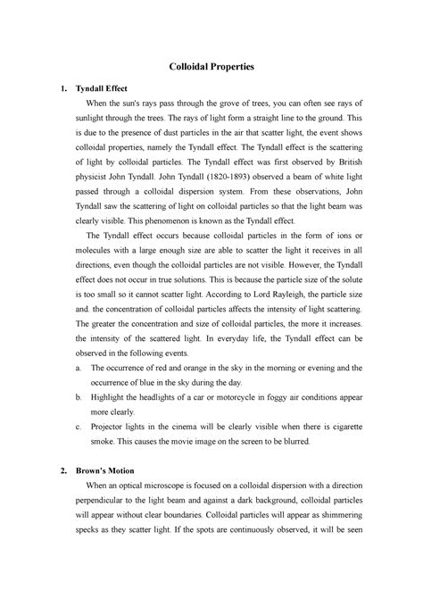 Colloidal Properties - Tyndall Effect When the sun's rays pass through ...