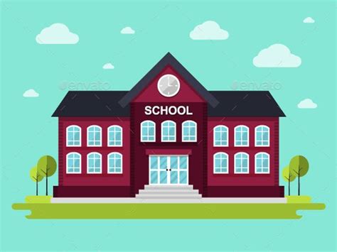 School | School illustration, School building, Flat design