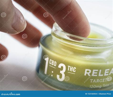Cannabis Infused Hand Cream for Pain Relief with CBD:THC Dose Ratio Labeled Stock Photo - Image ...