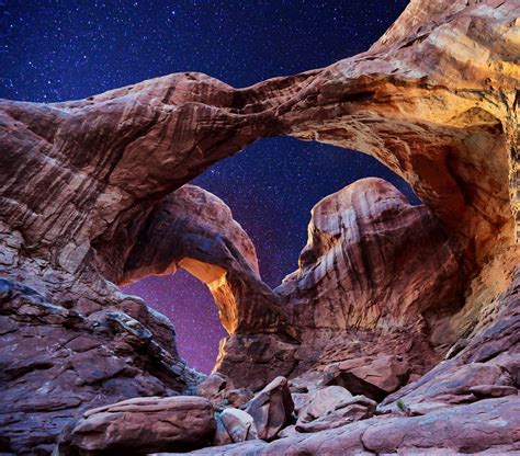 A night shot of Double Arch, Arches National Park, Utah - Grand Pacific ...