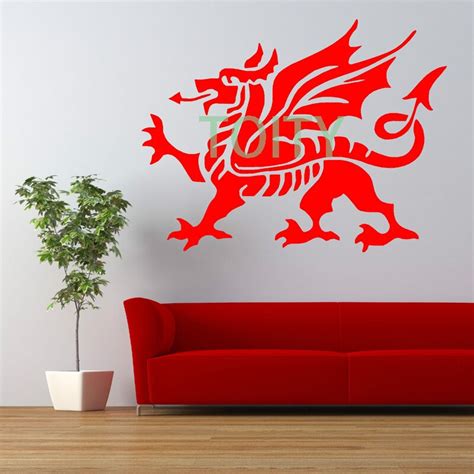 WELSH DRAGON flag Wall Decal Rock Mural Art Retro Decor Sticker H57cm x W75cm-in Wall Stickers ...