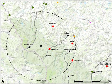 Map of the Bohemian Forest with archaeological sites and fi nds from ...