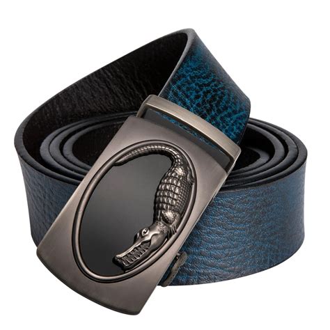 Brand Designer Fashion Automatic Buckle Blue Belts for Men High Quality Cow Real Leather Belt ...