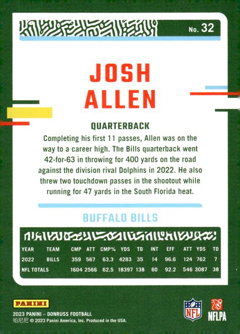 2023 Donruss #32 Josh Allen - NM-MT