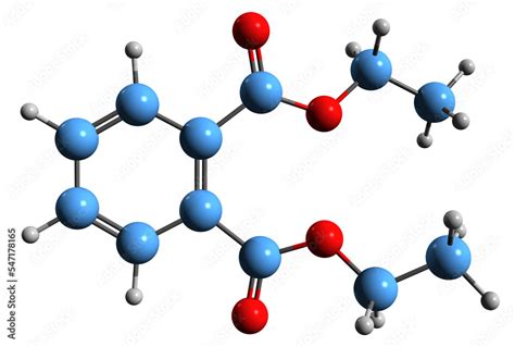 3D image of Diethyl phthalate skeletal formula - molecular chemical structure of phthalate ester ...