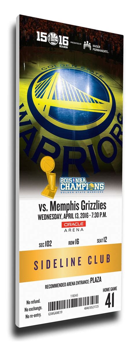 Golden State Warriors 73rd Win Canvas Mega Ticket NBA Record