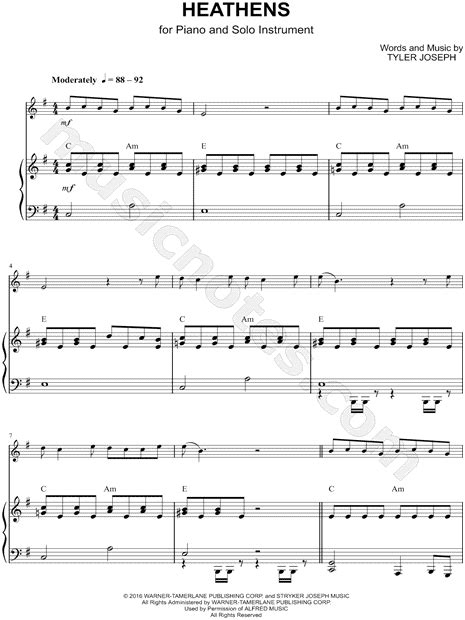 Twenty One Pilots "Heathens - Piano Accompaniment" Sheet Music in E ...