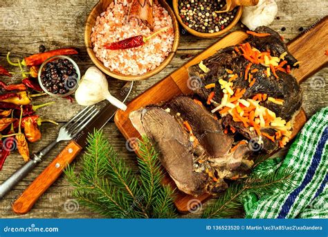 Sliced Roast Meat from Wild Boar. Pork Baked in the Oven Stock Photo - Image of beef, knife ...