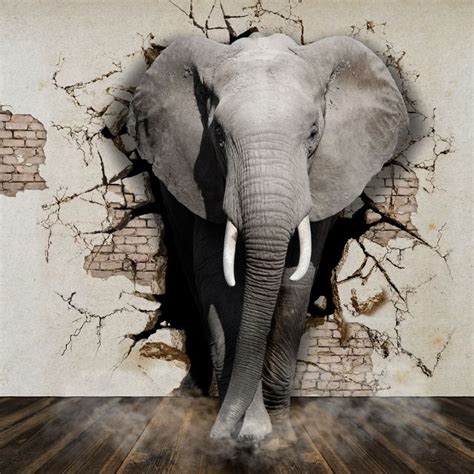 Wall Wallpaper 3d Vector, Elephant Coming Out Of The Walls Wallpapers ...