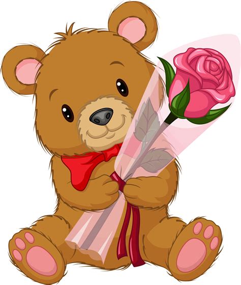 Cartoon cute teddy bear holding a flower 5112804 Vector Art at Vecteezy