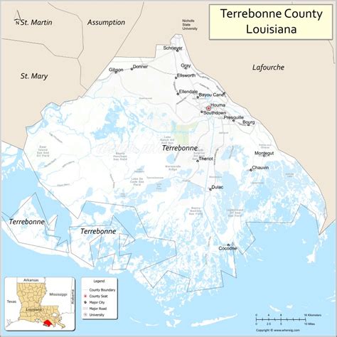 Map of Terrebonne Parish, Louisiana showing cities, highways ...