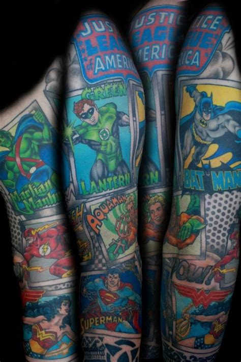 Justice League sleeve tattoo Avengers Tattoo, Batman Tattoo, Marvel ...