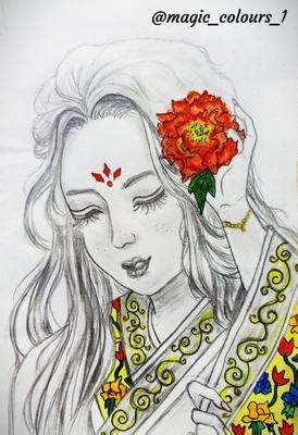 Traditional anime girl sketch Chinese, asian , korean , anime