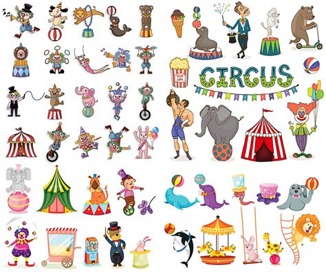 Circus animals and clowns vector – free download, Clipart Graphics ...