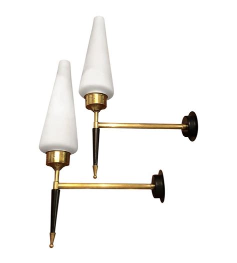 Pair of Mid-Century Modern Italian Brass Wall Sconces, circa 1950 | #105434