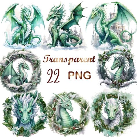 22 Christmas Dragon PNG, Christmas Clipart, Winter Clipart, Holiday Clipart, Dragon Clipart ...